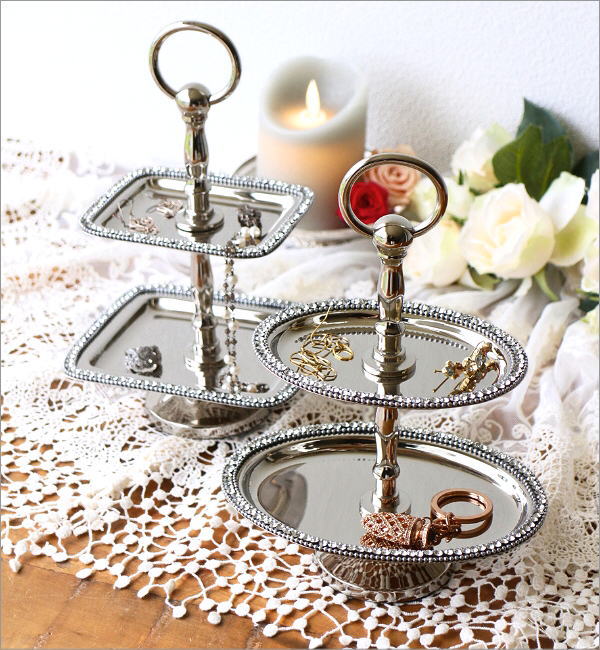 アクセサリートレイ 2段 シルバー アンティーク エレガント クラシック