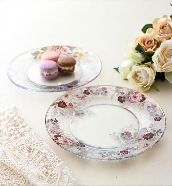 お皿 プレート おしゃれ ガラス 直径20cm かわいい 皿 花柄 ガラス
