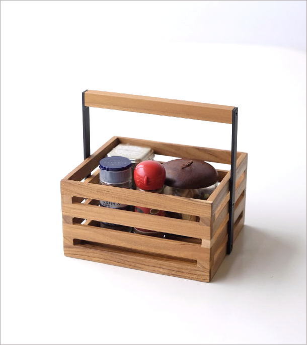 ツールボックス 木製 おしゃれ チーク ウッド 小物入れ ハンドル付き