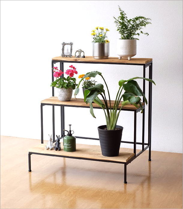 フラワースタンド 3段 木製 アイアン おしゃれ 花台 室内 屋外 植木鉢