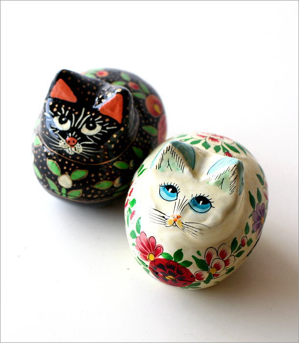 置物 オブジェ 小物入れ ネコ ねこ 猫 ペーパーマッシュ おしゃれ 蓋