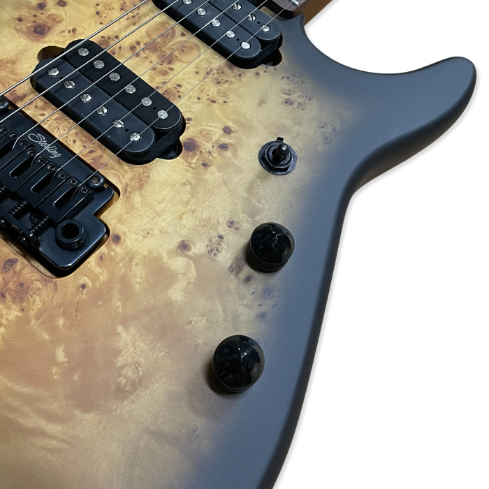 STERLING by Musicman Richardson6 Natural Poplar Burl Burst Cutlass