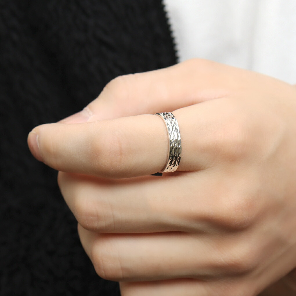 カッティング リング 指輪 8〜28号 シルバー 925 鏡面 白仕上げ 彫り