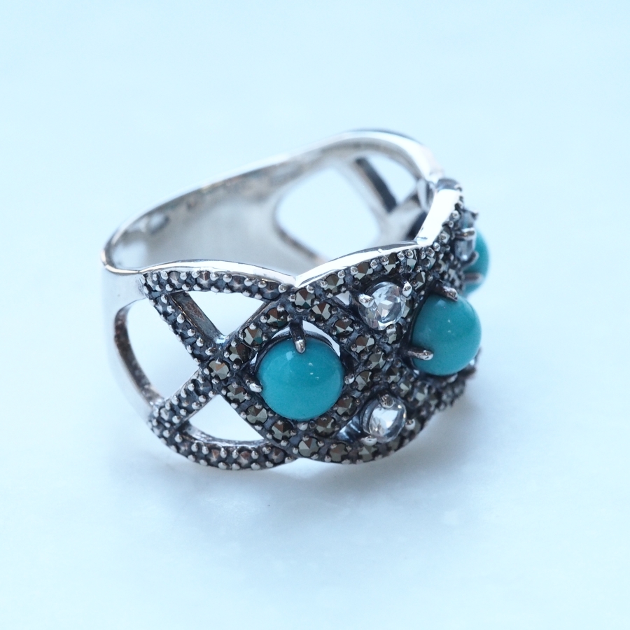 ROKUZAN ターコイズ マーカサイト リング 指輪 11〜17号 シルバー925
