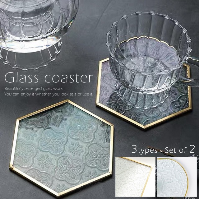 レビュー記入でメール便送料無料」コースター ガラス おしゃれ 2枚