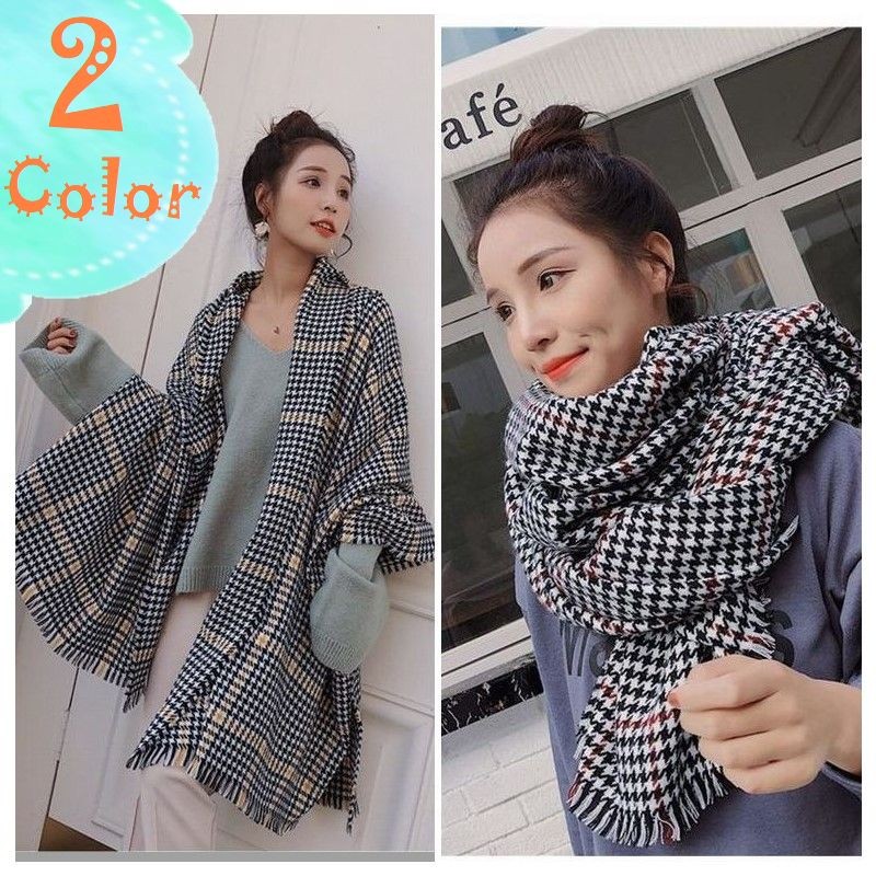 送料無料 千鳥柄 大判 ストール幾何学模様 秋冬 格子柄 ショール