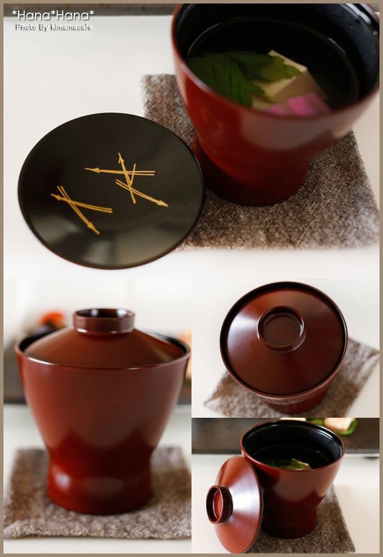 見返松葉 蓋付き 8cm 小吸物椀 漆器 和食器 汁椀 小さめ おわん 正月