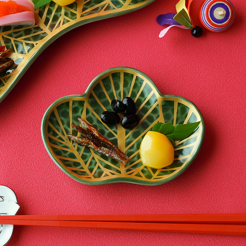 錦茶緑金松葉型 銘々皿 13.3cm 幸楽窯 有田焼 // 和食器 食器 陶磁器