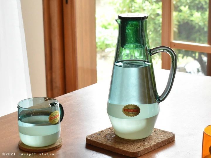 ガラス ピッチャー 耐熱ガラス ツートンガラスカラフェ グリーン