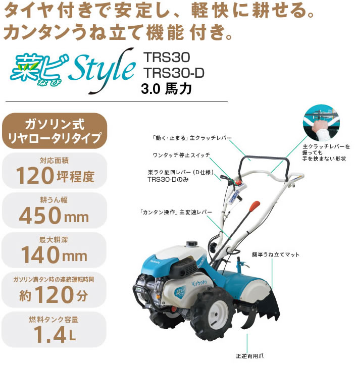 Kubota（クボタ） 【販売終了】クボタ 耕運機 耕うん機 TRS30 リヤ