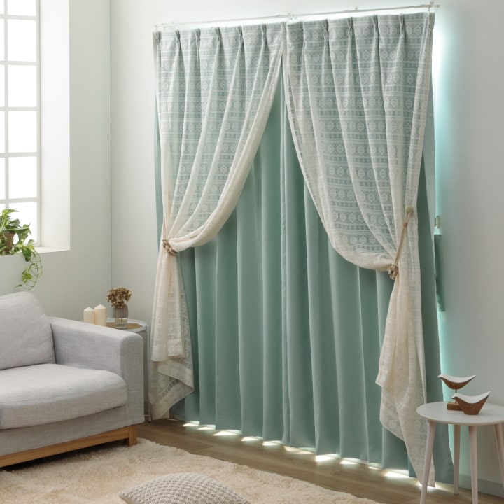 カーテン 2重カーテン 北欧シンプルレイヤードカーテン 幅150 × 丈150