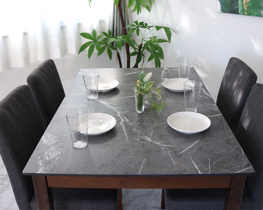 ダイニングテーブルセット 4人掛け グレー天板 5点 幅120cm メラミン