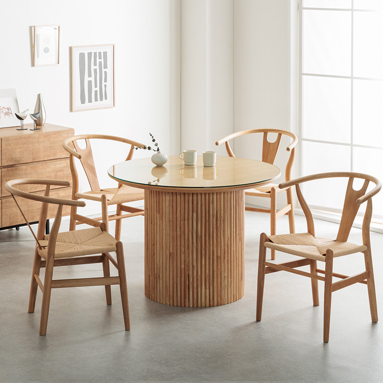 ダイニングテーブル 丸テーブル 4人掛け 単品 ガラス 円形 円柱脚