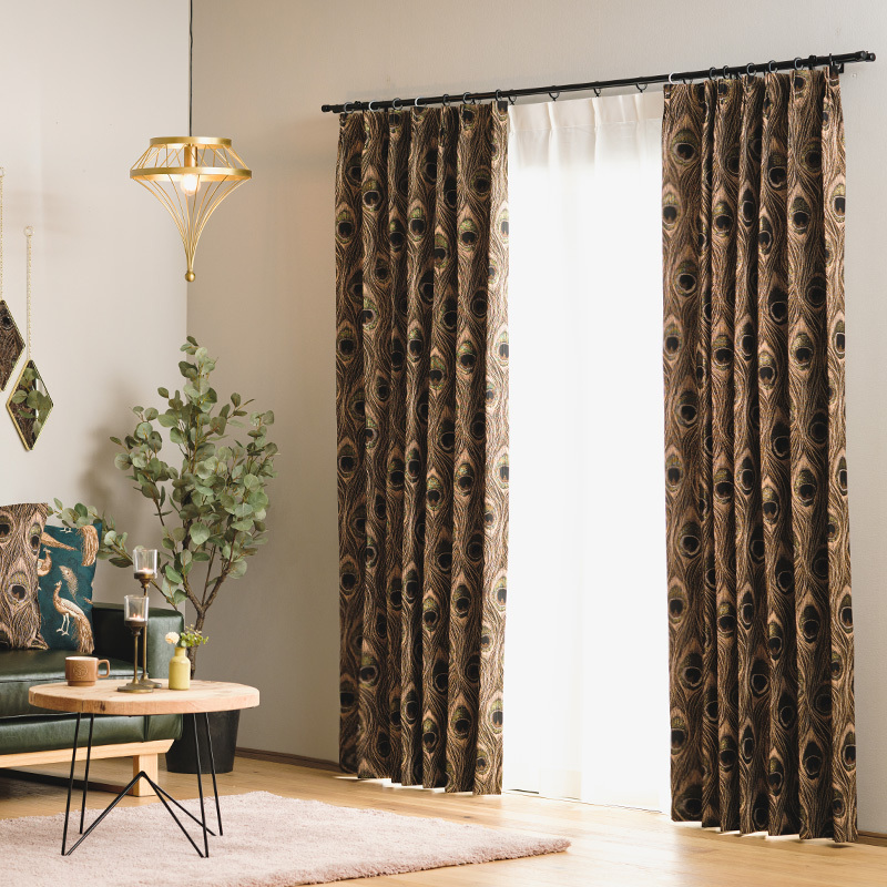 友安製作所 カーテン おしゃれ クジャク 孔雀 羽 ジャガード サイズ