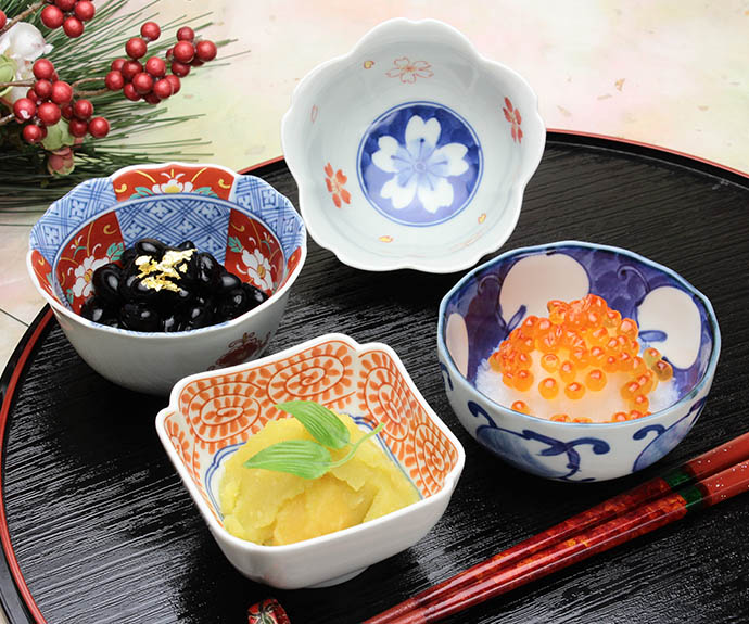 波佐見焼 染錦型 変わり 小鉢 4個セット 4型組 日本製 磁器 電子レンジ