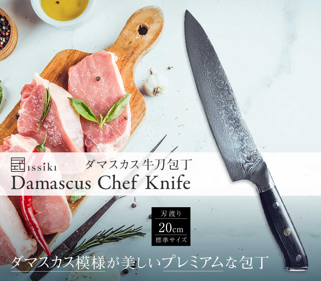 issiki 包丁 ダマスカス 牛刀包丁 VG10 ISSIKI 20cm 送料無料 V金10号
