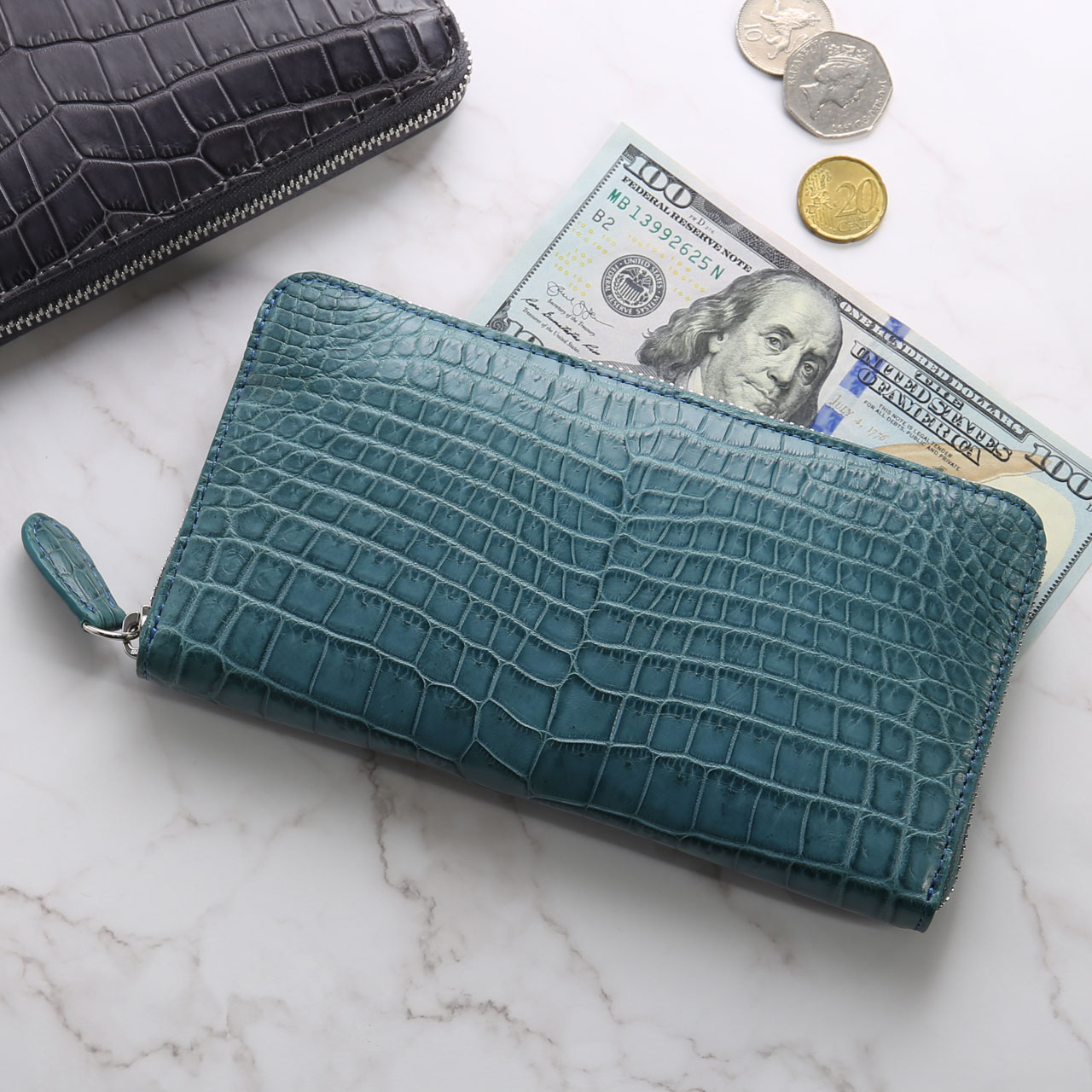 sankyo shokai（三京商会） クロコダイル メンズ 長財布 マット加工