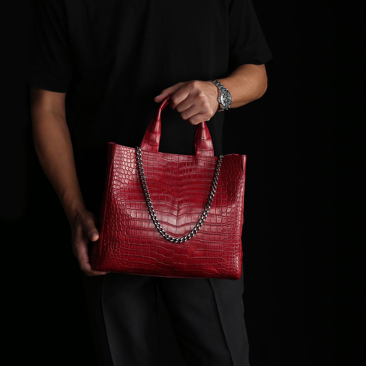 sankyo shokai（三京商会） スモール クロコダイル メンズ トート