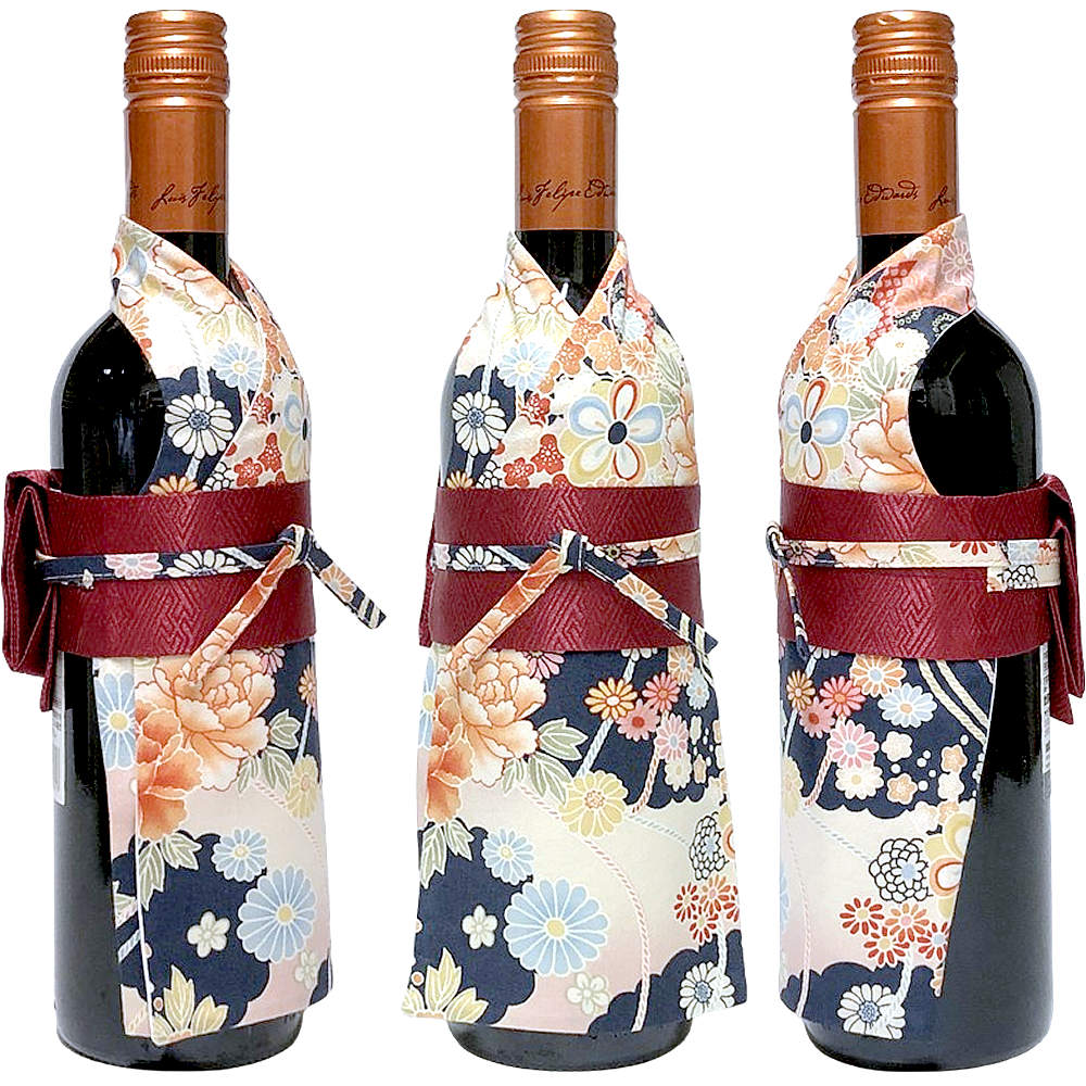 ワインボトルカバー 着物ボトルウェア みやび 紺 着物 ボトルウェア