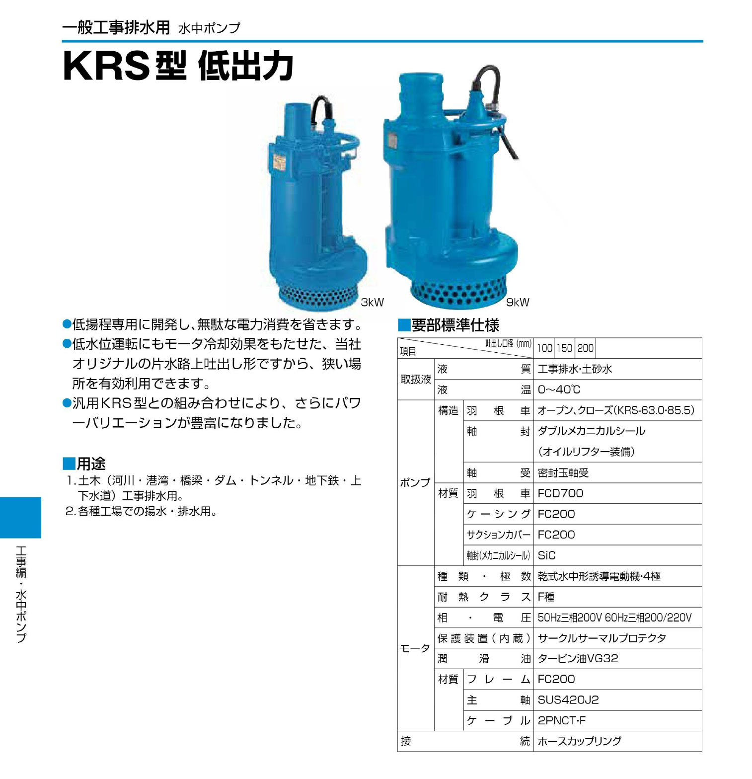 ツルミポンプ 〈ツルミ〉KRS85.5 60Hz 西日本用 一般工事排水用 水中
