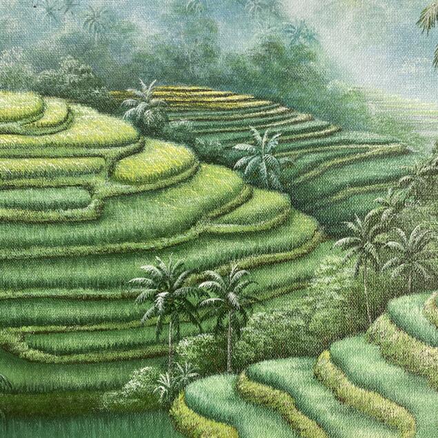 バリ絵画 ライステラス 棚田 田園風景 フレーム付 W63×H53cm バリ