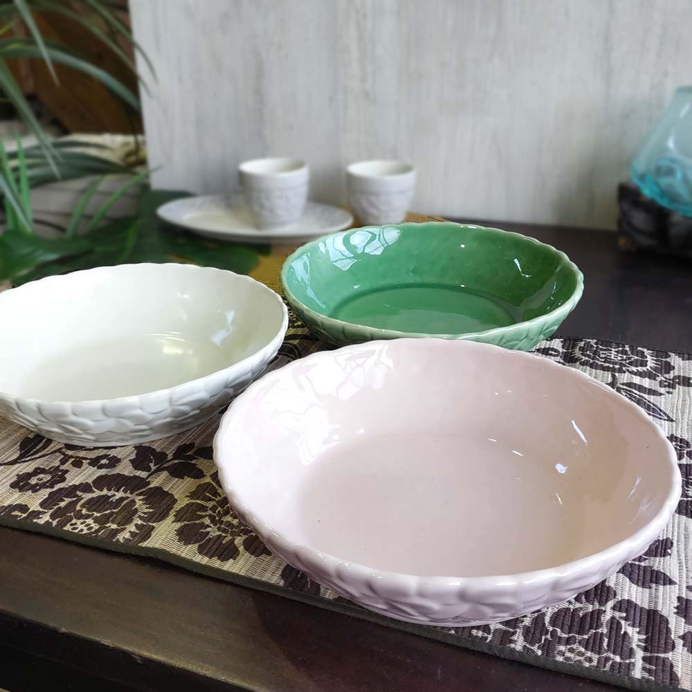 ジェンガラケラミック サラダボウル 深皿 プルメリア 3色 白 青緑