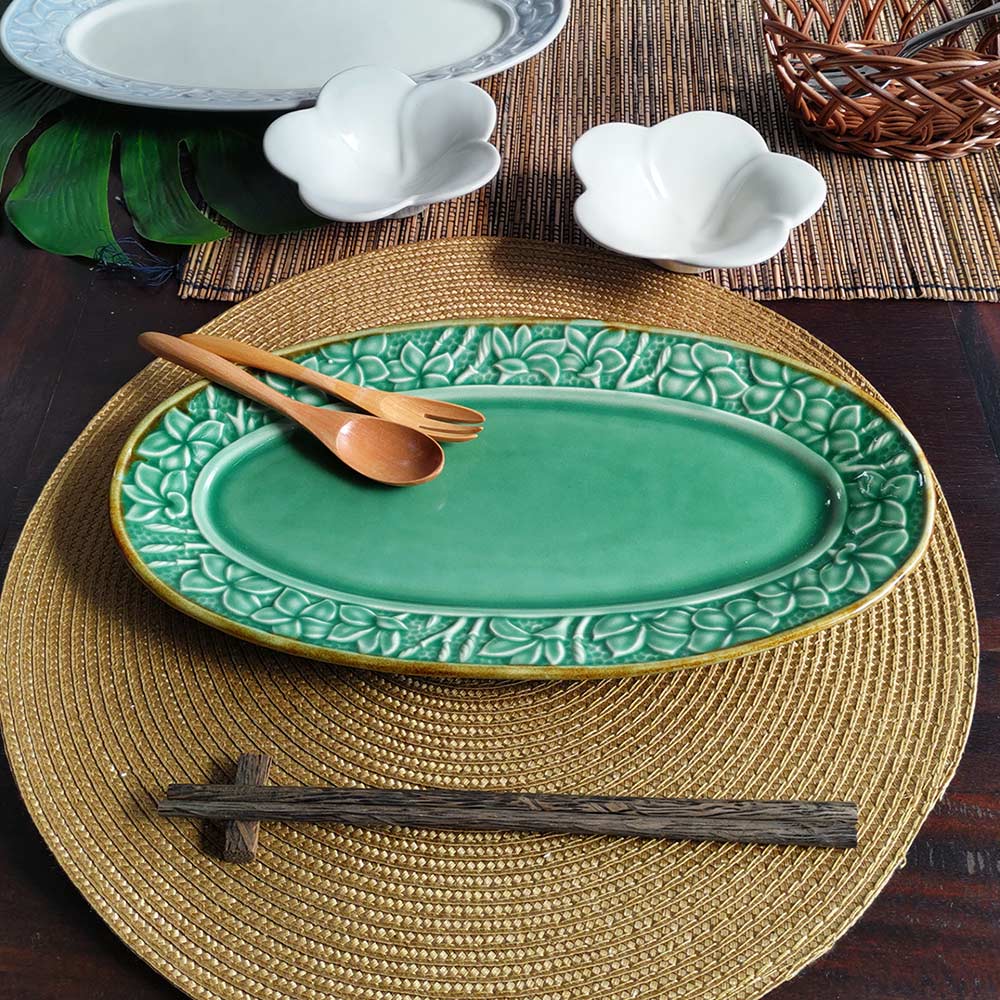 ジェンガラケラミック オーバル プレート 楕円 平皿 2色 グリーン