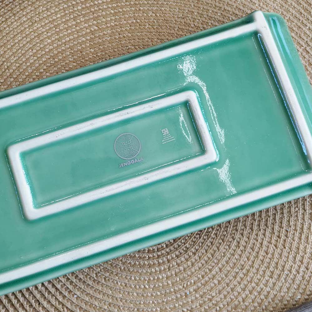 ジェンガラケラミック 角皿 平皿 2枚1セット プルメリア 3色 白 青緑