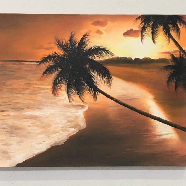 海の絵 ヤシの木 サンセット ビーチ 絵画 W50×H40cm (1170-3) 海 波の