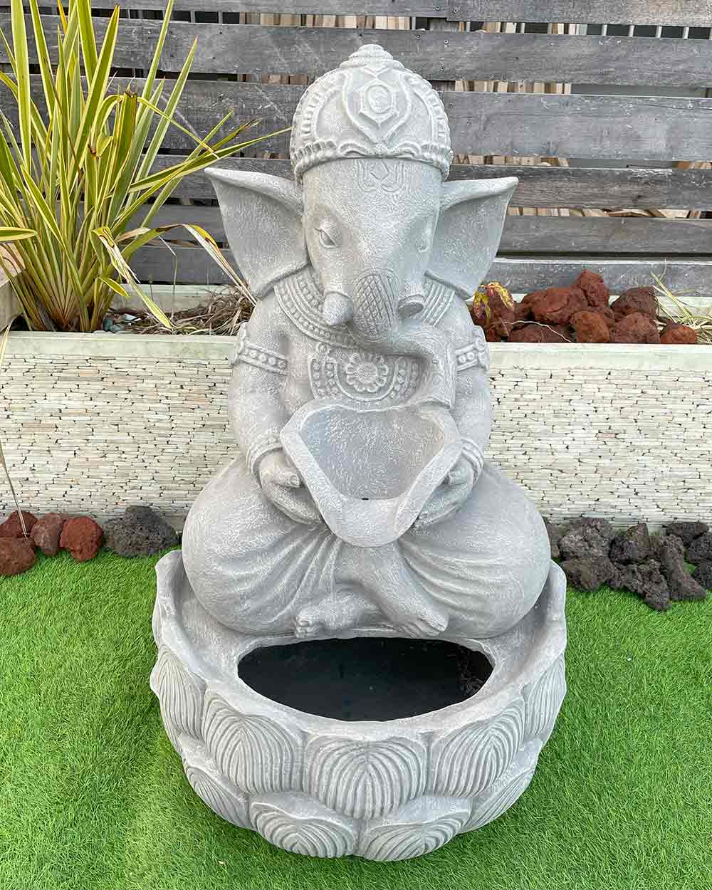 噴水 ファウンテン ガネーシャ グレー H110cm 樹脂セメント ガーデン