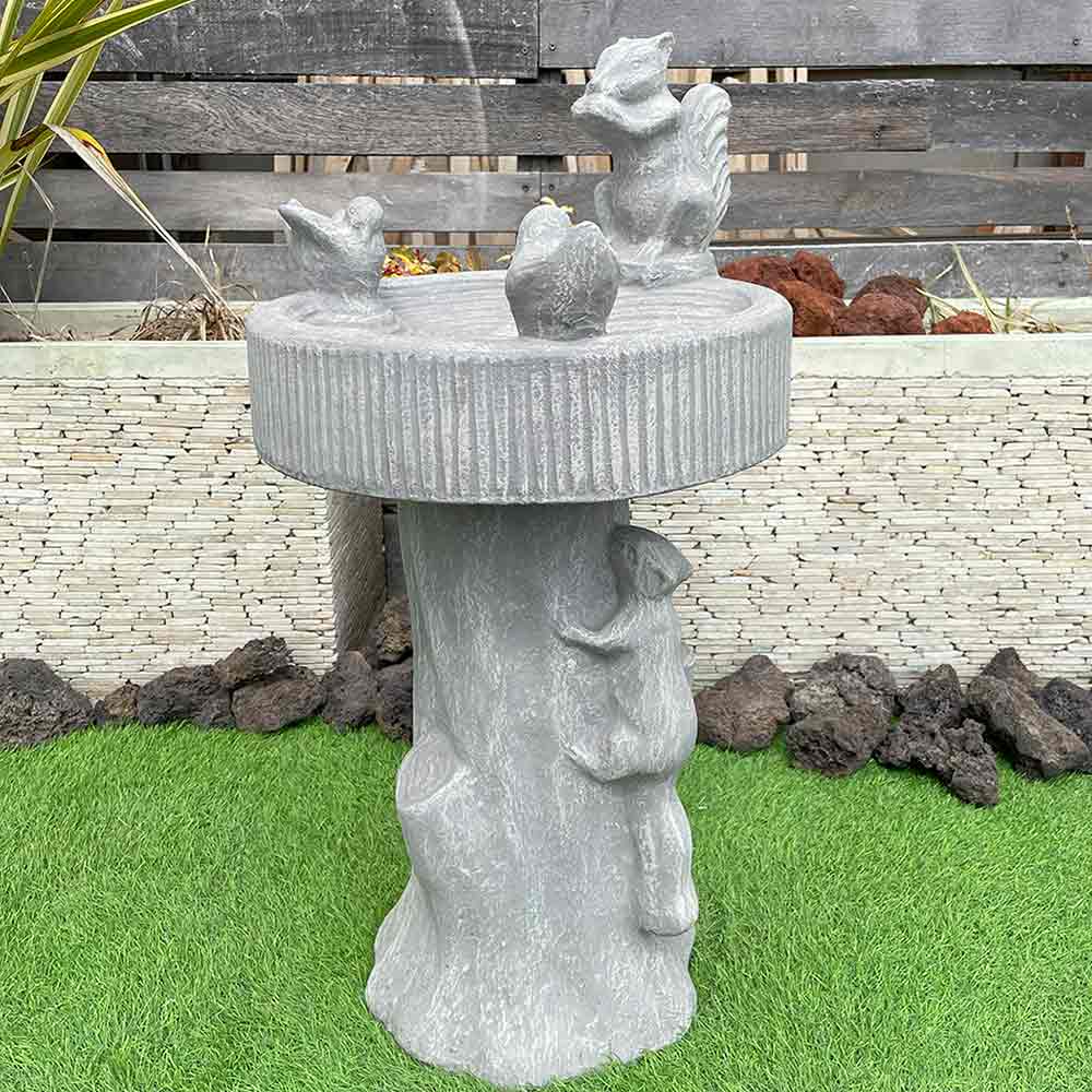 ガーデンオブジェ バードバス リス 小鳥 H80cm 庭 置物 オーナメント