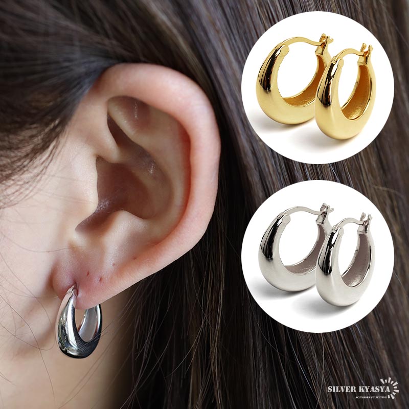 シルバー925 フープピアス ぷっくり 大ぶりピアス シルバーピアス