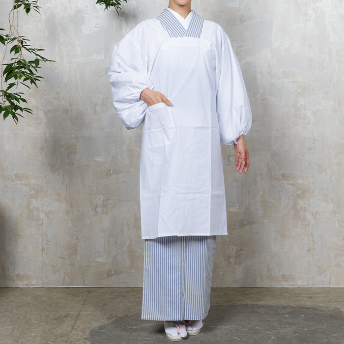 割烹着) メール便{P48} シンプル和装用/フリル付き洋装用 割烹着