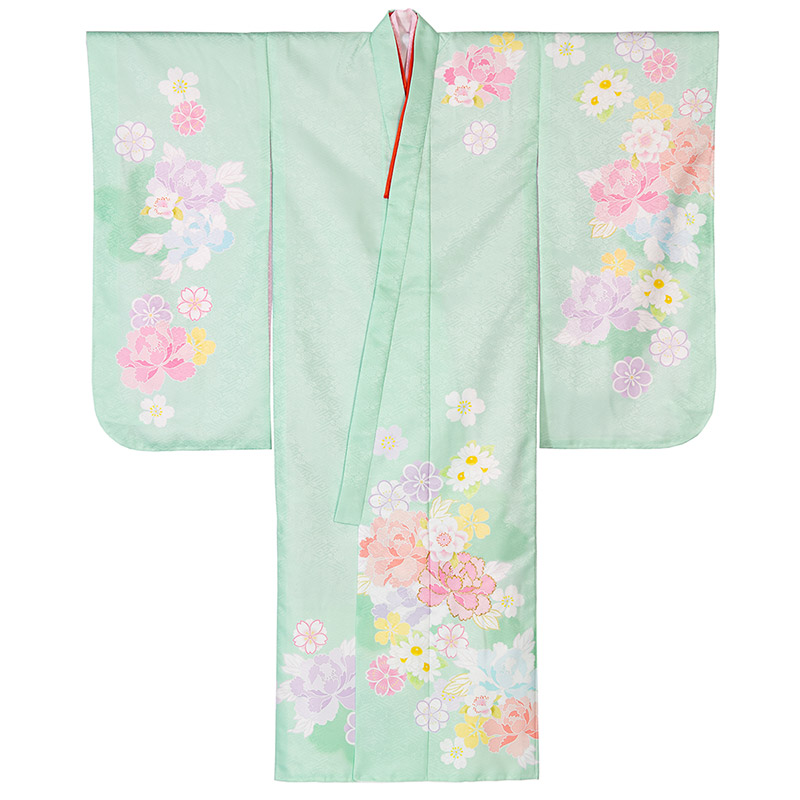 七五三 女の子 着物 四つ身 7才 7歳 絵羽柄 薄緑 赤 紫 ピンク 水色