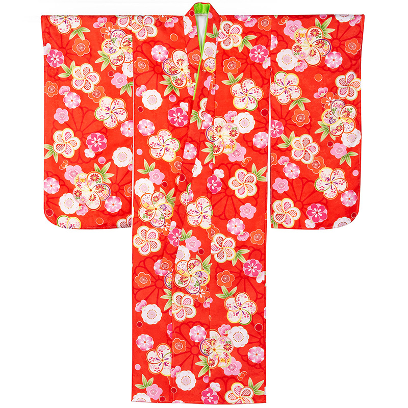 七五三 女の子 着物 四つ身 7才 7歳 小紋柄 襦袢付き 重ね衿付き 水色