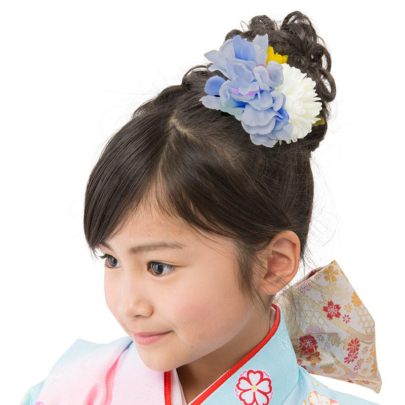 髪飾り 七五三 4点セット リボン ダリア ピンク 水色 着物 女の子 送料