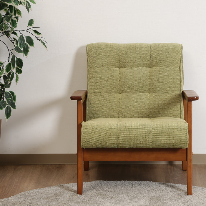 ソファ 1人掛けソファー 木製フレーム ファブリック張り 北欧風 レトロ