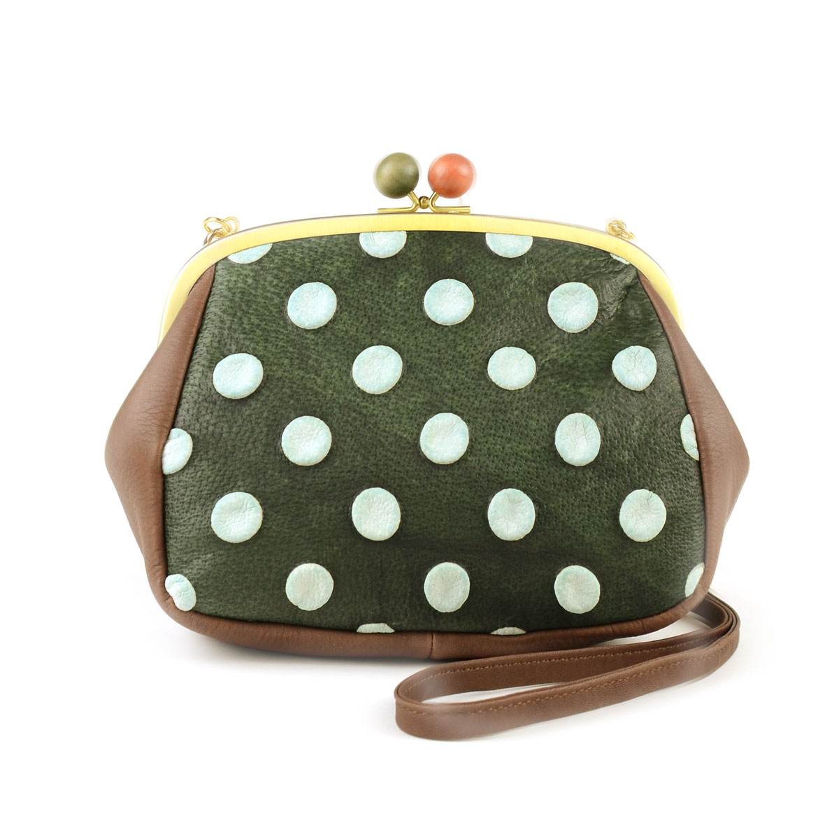 がま口ショルダーバッグ がまぐちポシェット レディース 木玉 水玉