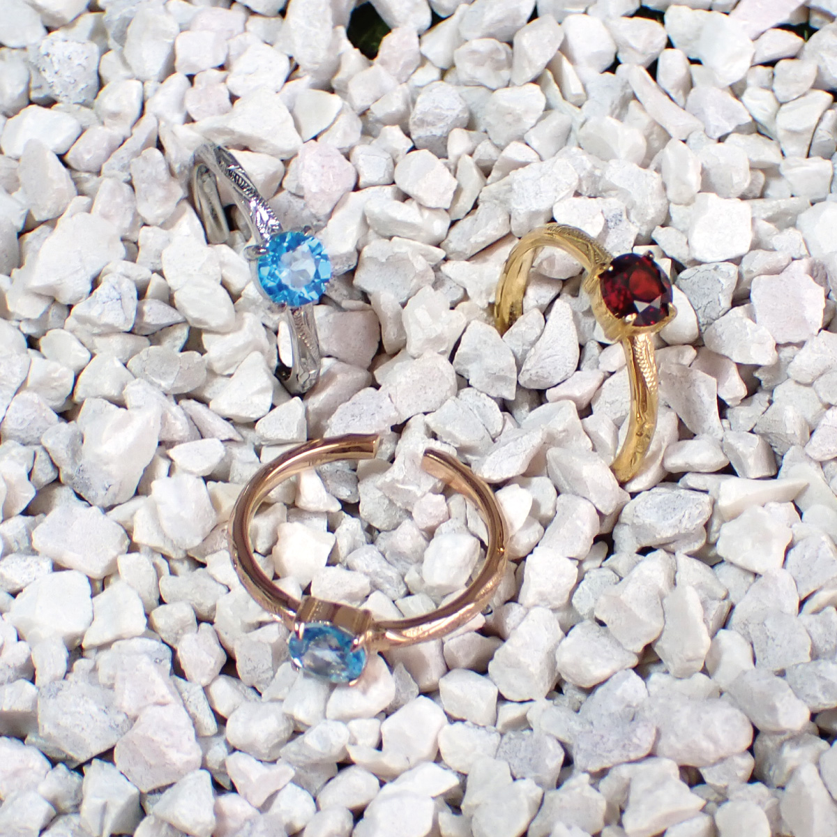 リング サージカルステンレス316L製 天然石 ガーネット ブルートパーズ