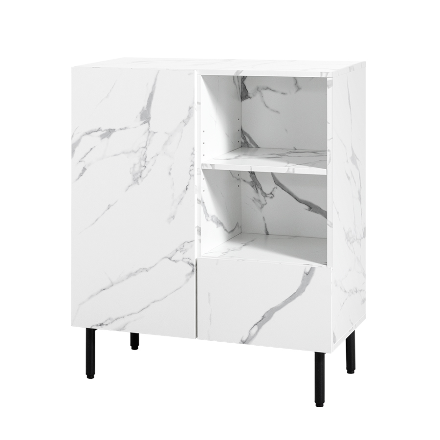 キャビネット サイド チェスト ラック 大理石柄 収納 引き出し 扉付き