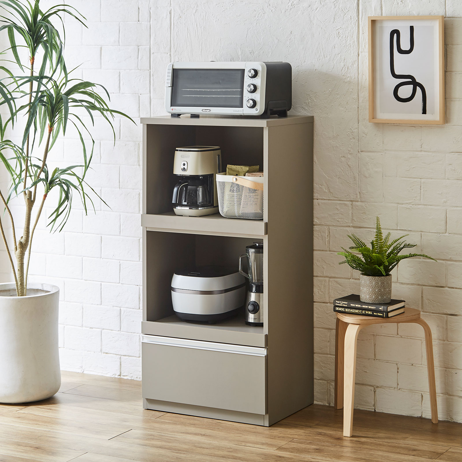 KAGUCOCO 食器棚 完成品 ロータイプ 安い レンジ台 コンパクト