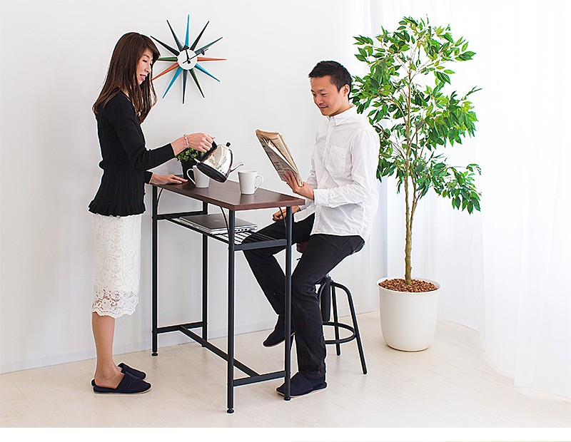 カウンターテーブル 幅100 奥35 高90 スチール 木製 バーテーブル