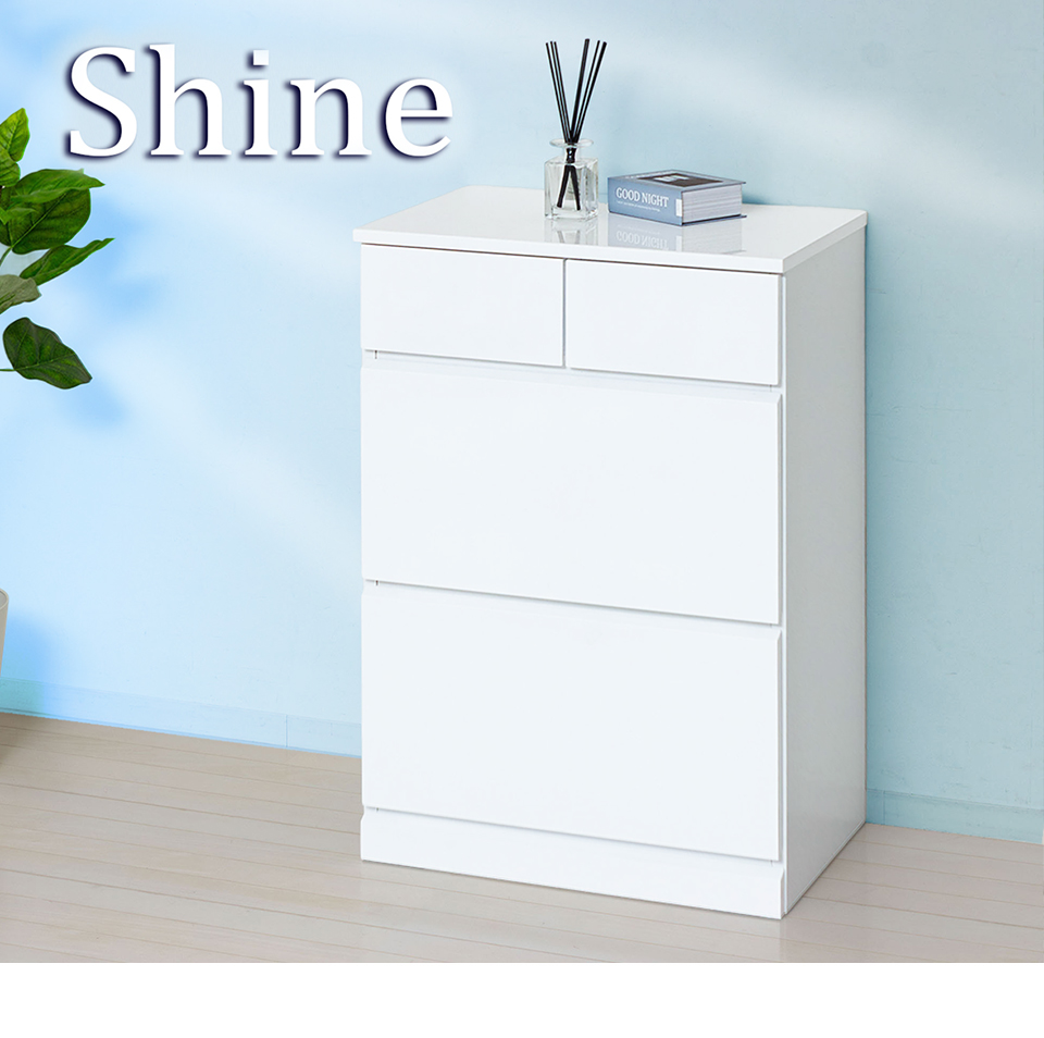 チェスト タンス 衣類収納 幅60 3段 ホワイト 艶 引き出し 深型