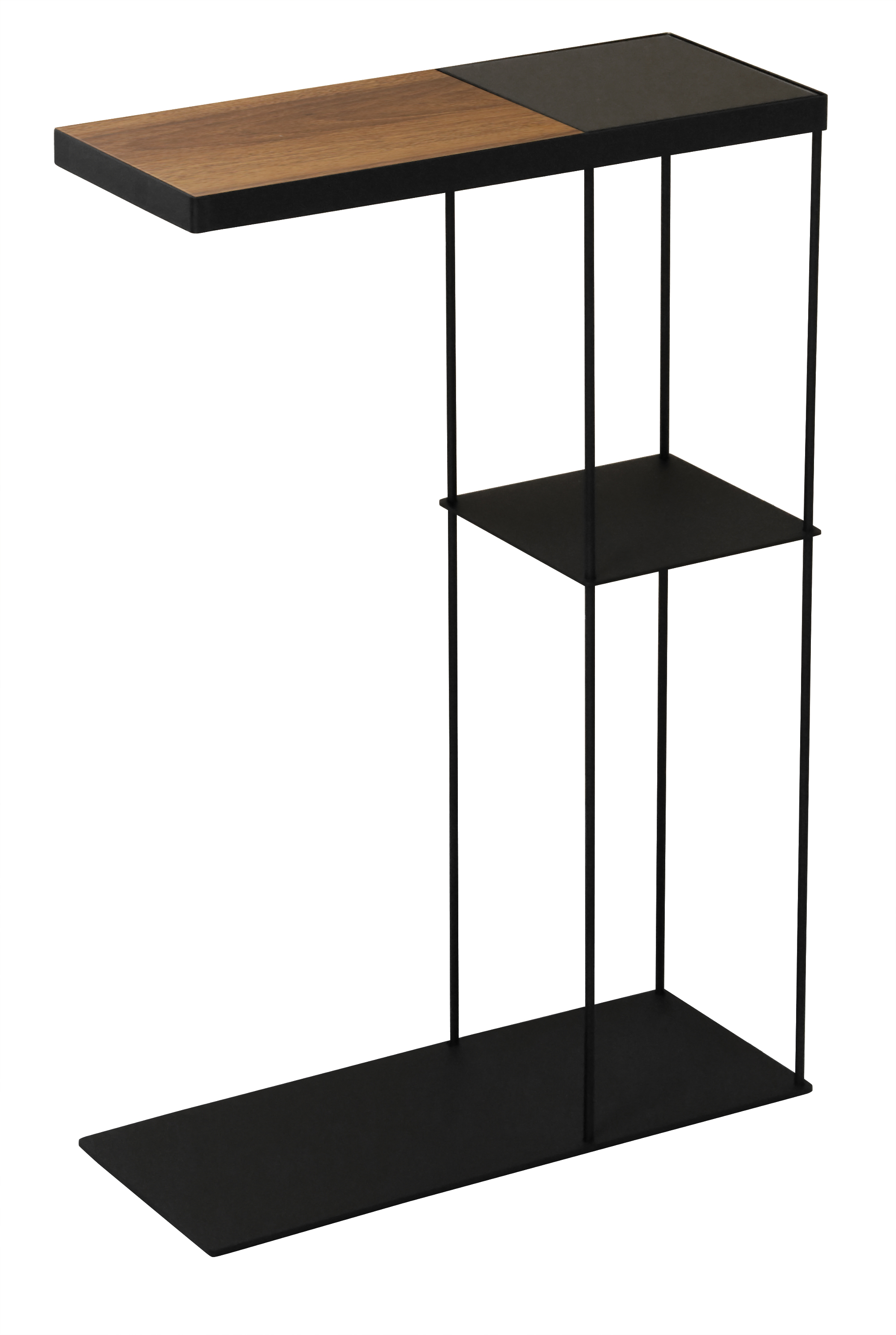 サイドテーブル コの字 スリム 完成品 ガラス 木製 アイアン ナイト