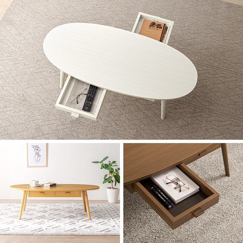 HAGiHARA（萩原） ローテーブル おしゃれ 収納 白 センターテーブル