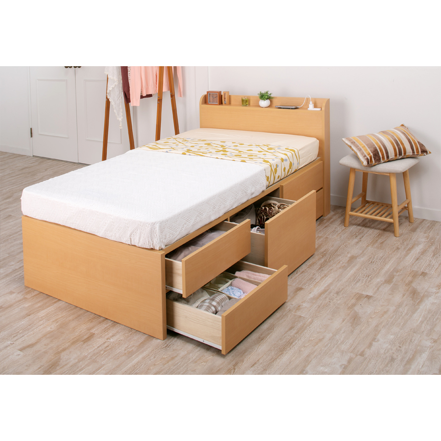 収納付ベッド セミシングルベッド ベッドフレーム ショート 5杯引出