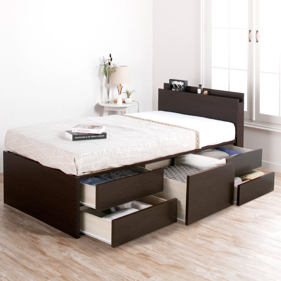 収納付ベッド セミシングル ベッドフレーム ショート コンパクト 5杯