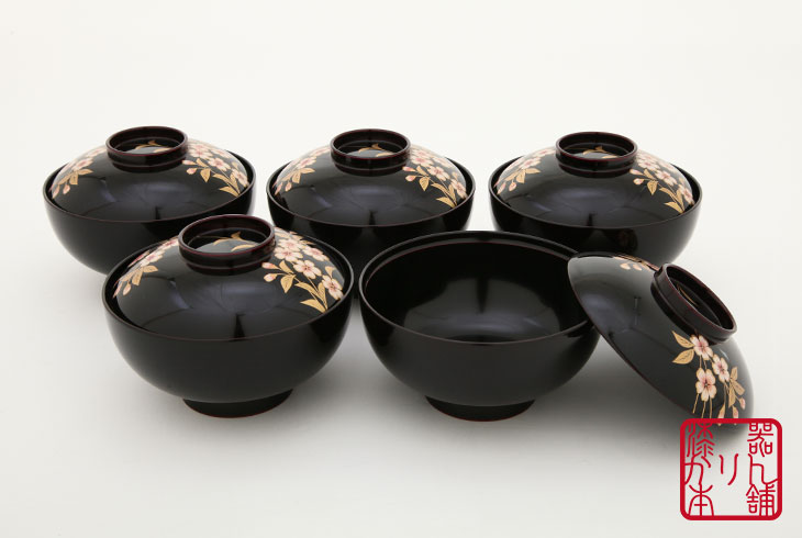 雑煮椀 蓋付き 5客セット 円山吸物椀揃(溜)漆お椀 日本製 北市漆器