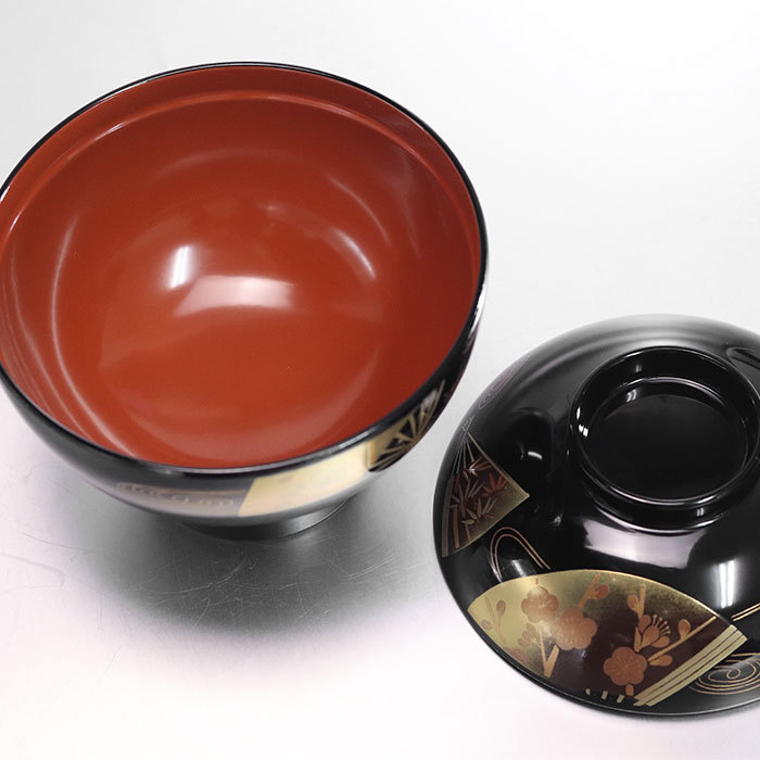 雑煮椀 フタ付き 日本製 国産 会津漆器 結び梅 黒 箱入り おしゃれ
