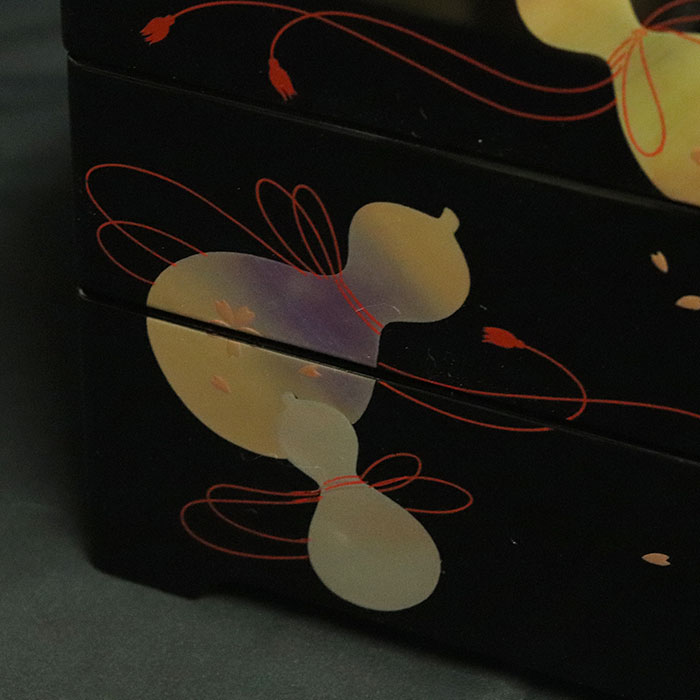 重箱 3段 日本製 国産 会津漆器 6.0 三段重共足 ひさご 黒 内朱 6寸 5